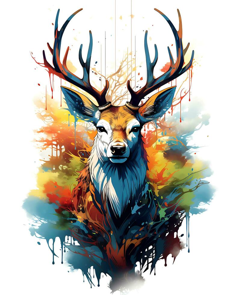animale illustrazione scena di un' selvaggio colorato cervo a caccia foto