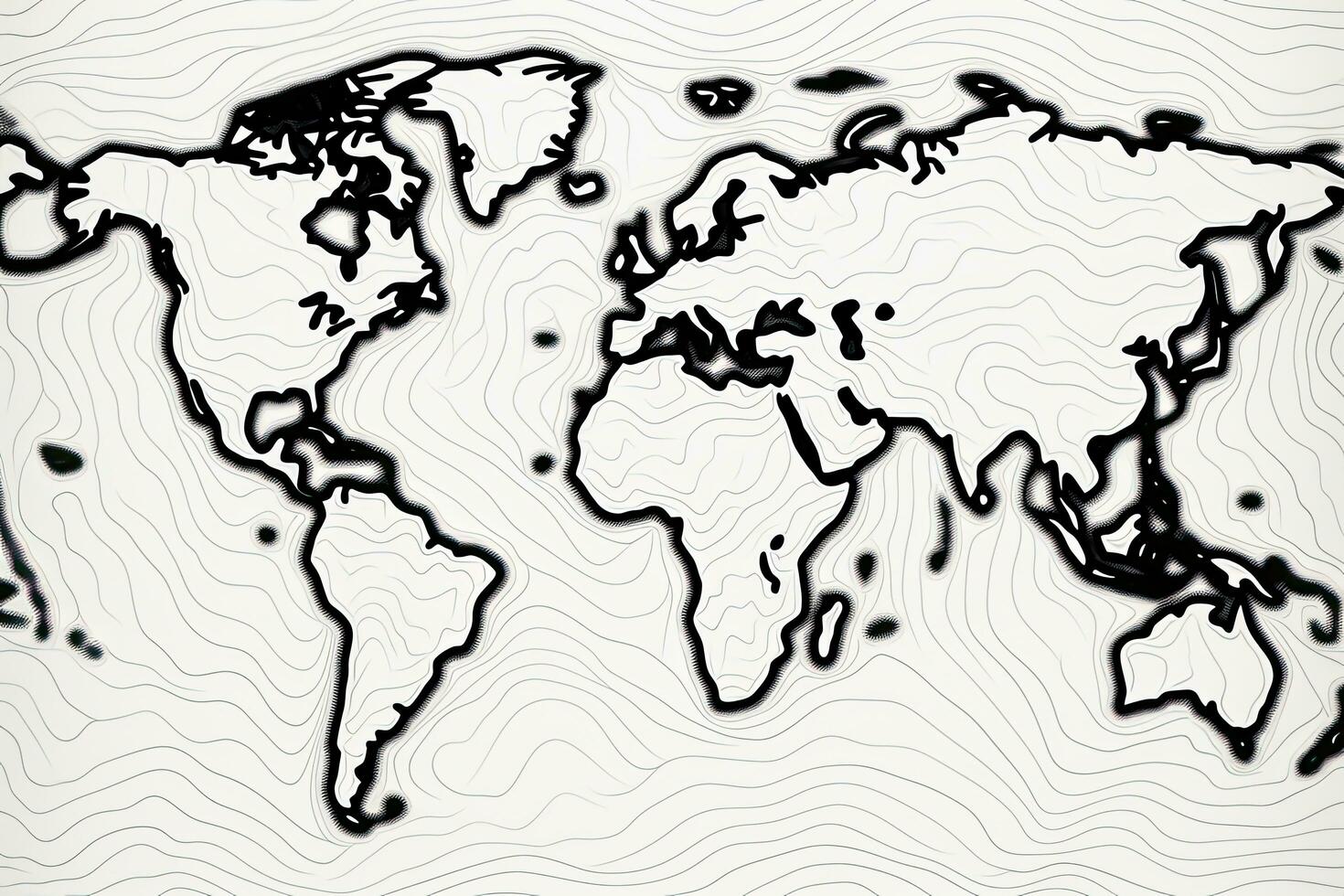 mondo carta geografica su un' bianca sfondo. vettore illustrazione. eps 10, delineato carta geografica di il mondo, linea arte, nero e bianca, ai generato foto