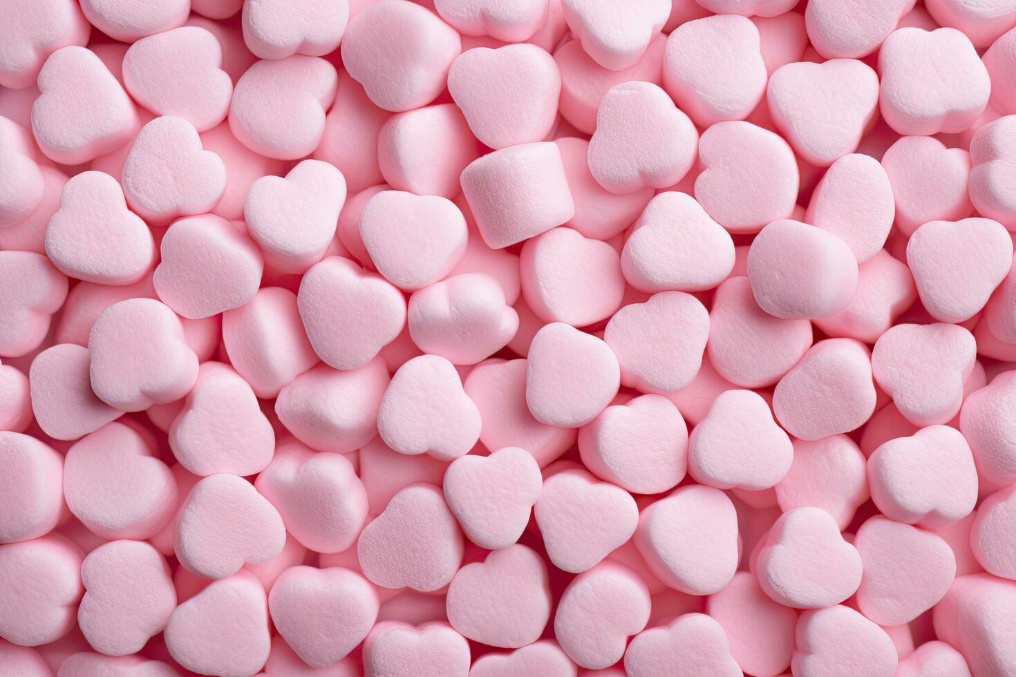 rosa cuore sagomato caramelle come sfondo, superiore Visualizza. San Valentino giorno celebrazione, rosa marshmallow per San Valentino giorno come sfondo e struttura, ai generato foto