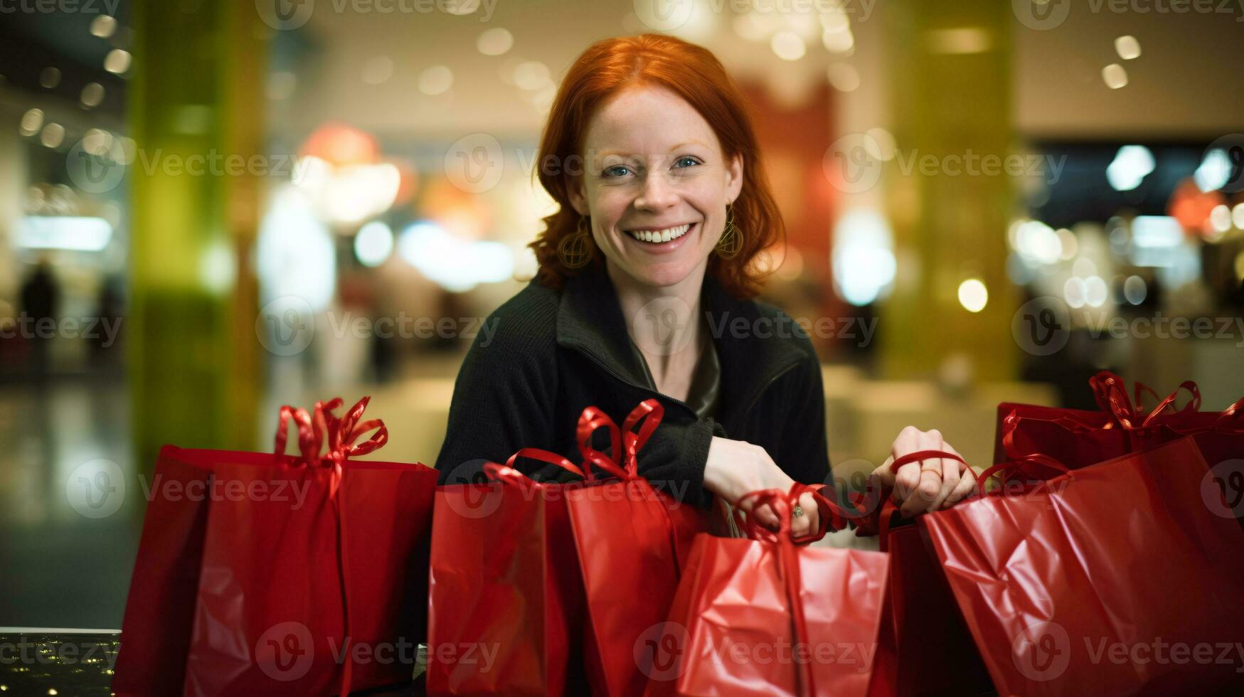 ai generativo persone di diverso etnia, età e Genere Tenere Natale shopping regalo borse nel centro commerciale tutti al di sopra di il mondo foto