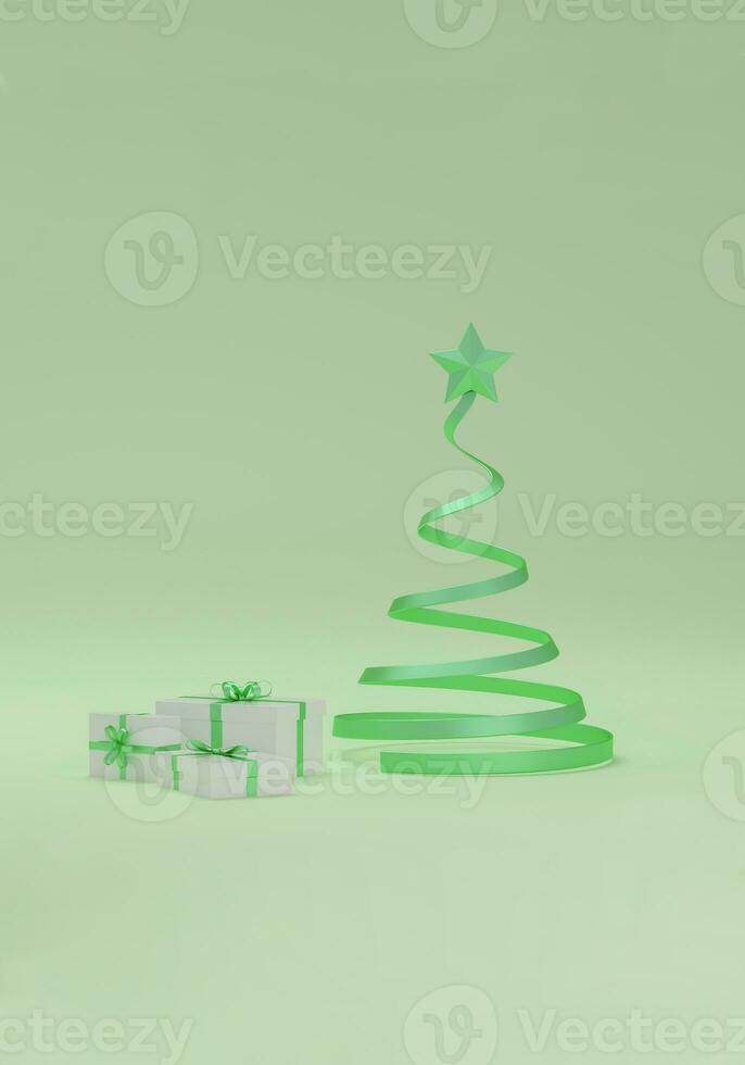 verde Natale albero e i regali su verde studio sfondo. allegro Natale. foto