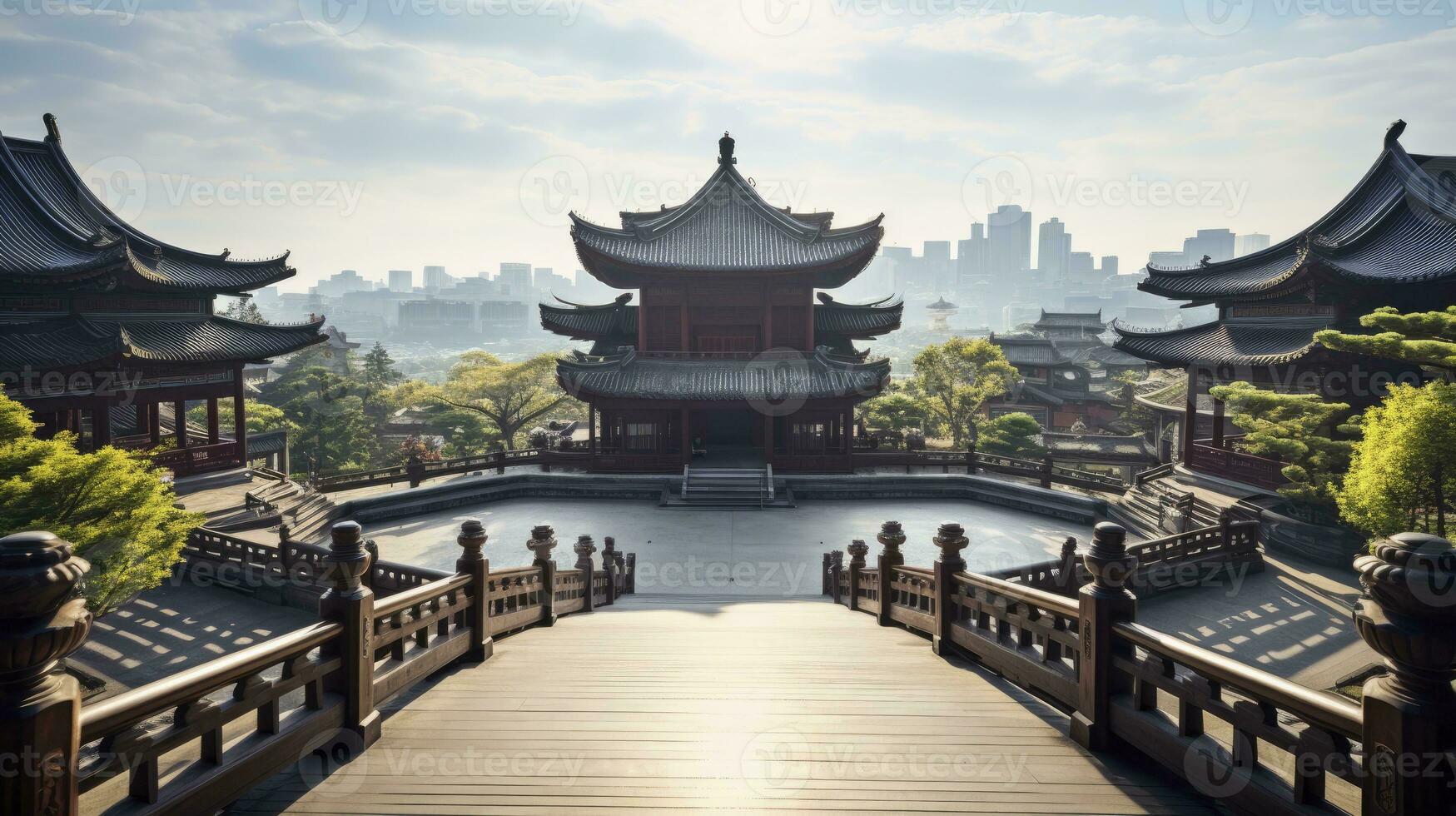 Cinese architettura, un' ricco arazzo di tradizionale e moderno edificio disegni. ai generato foto