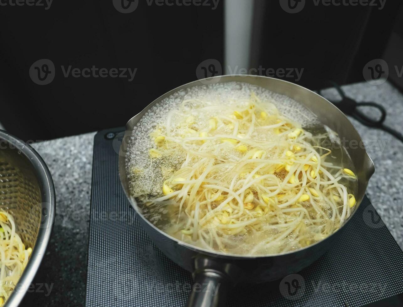 foto di bollente fagiolo germogli, un' lato piatto di coreano fagiolo germogli