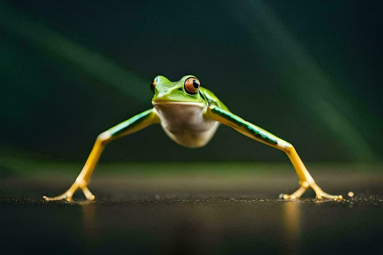 un' rana con suo gambe diffusione su su il terra. ai-generato foto