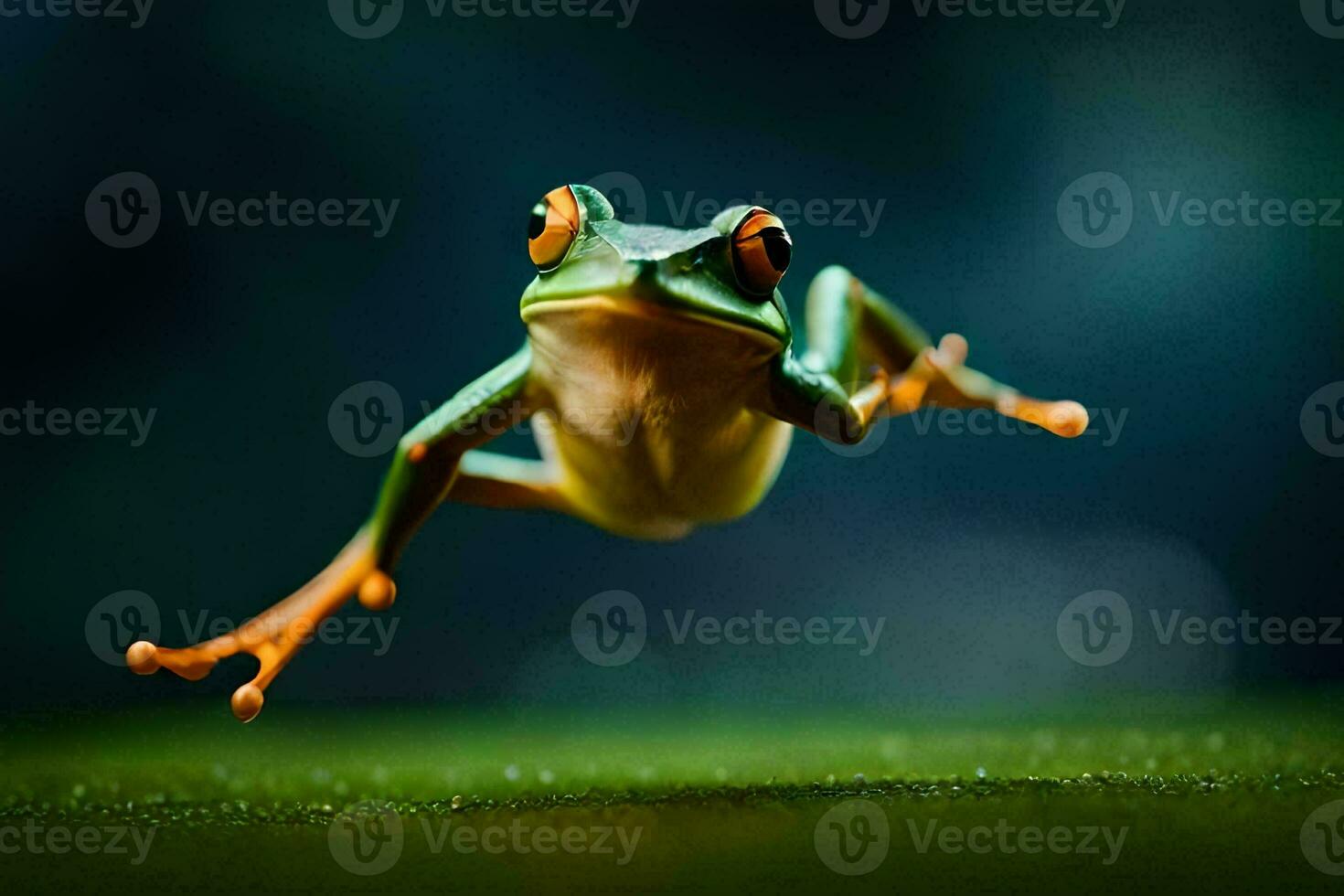 un' rana salto nel il aria. ai-generato foto