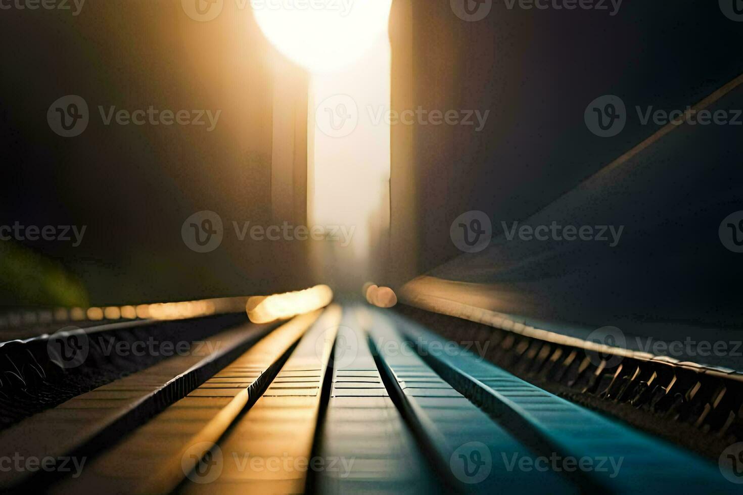 un' lungo esposizione fotografia di un' treno traccia. ai-generato foto