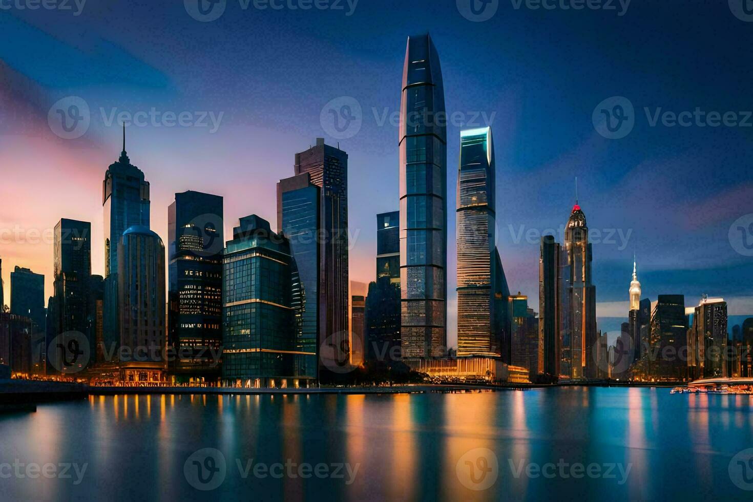 il città orizzonte a notte nel shanghai. ai-generato foto