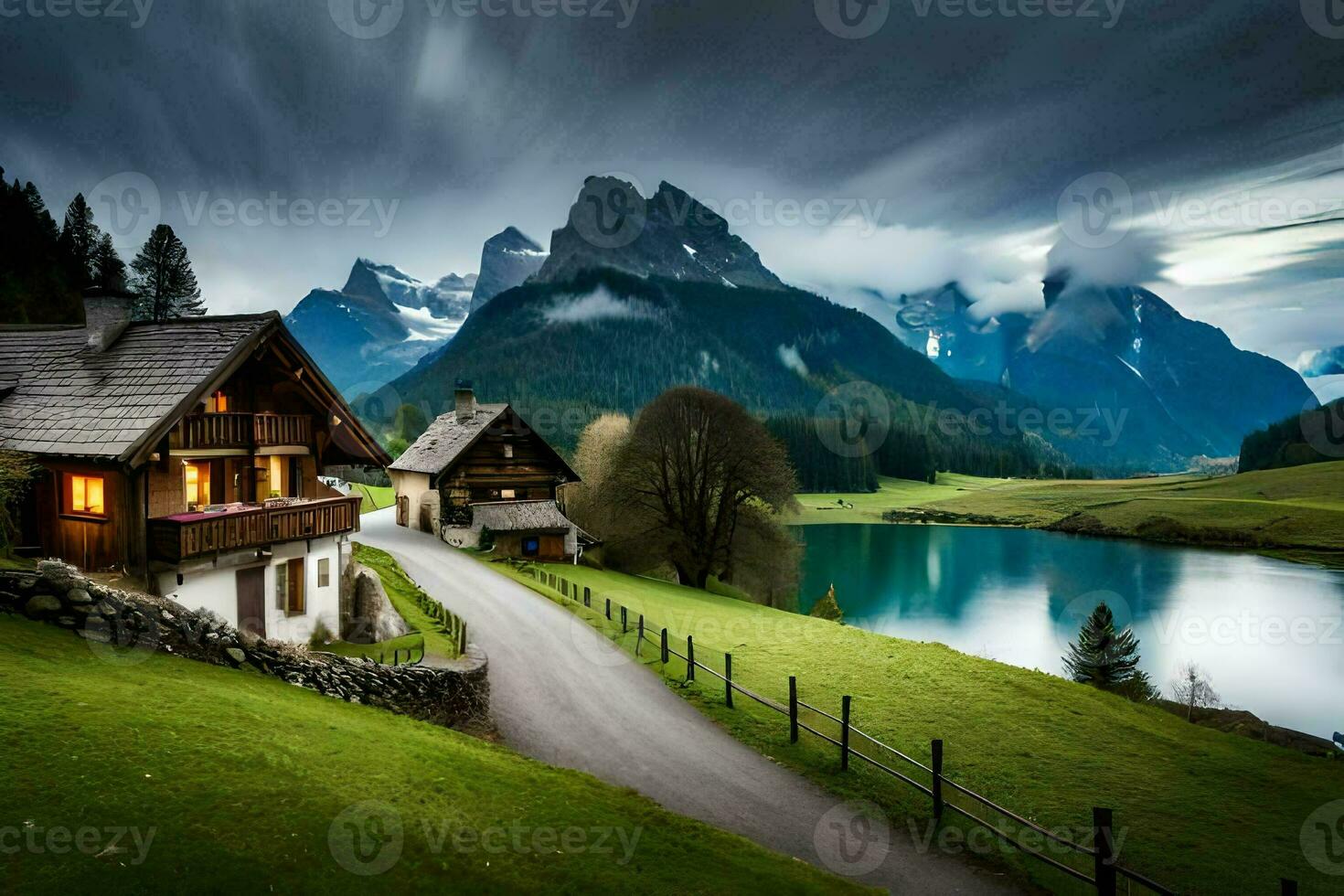 il Casa nel il montagne. ai-generato foto