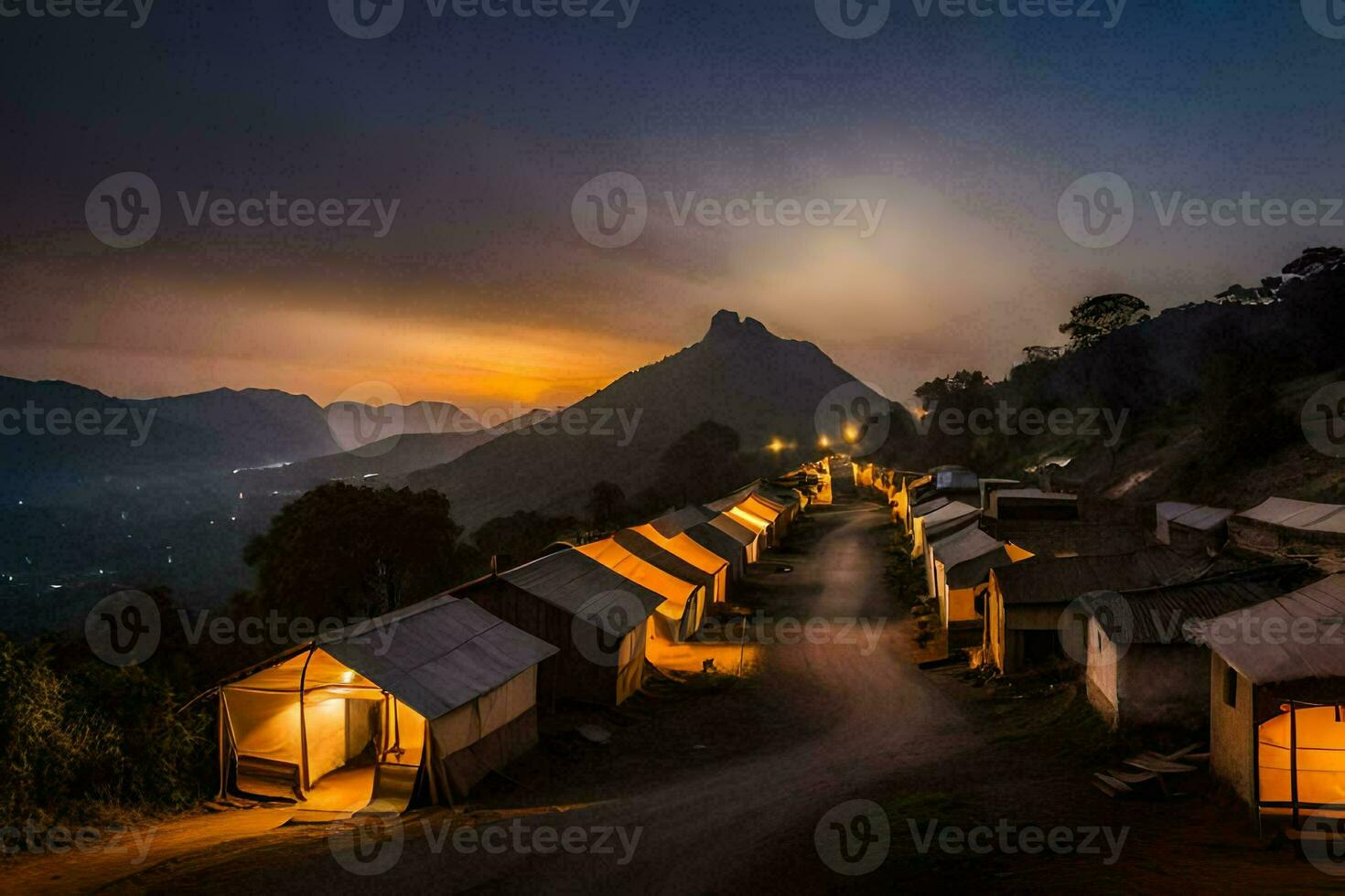 il villaggio di il notte. ai-generato foto