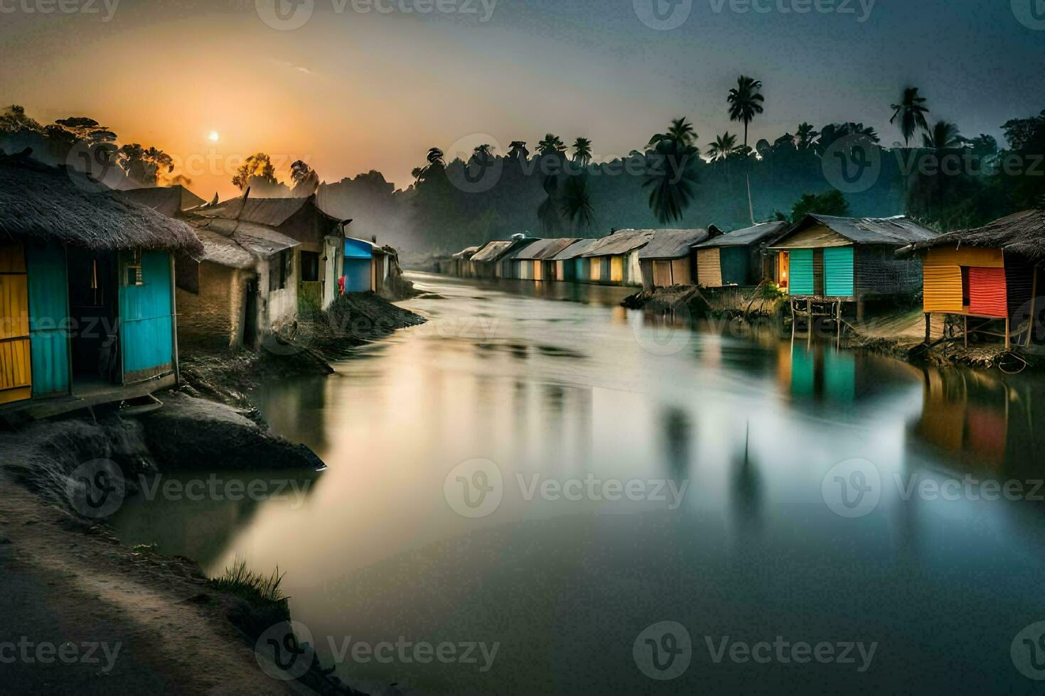 di Rajesh kumar - paesaggi Alba, fiume, acqua, Alba, Alba nel ind. ai-generato foto