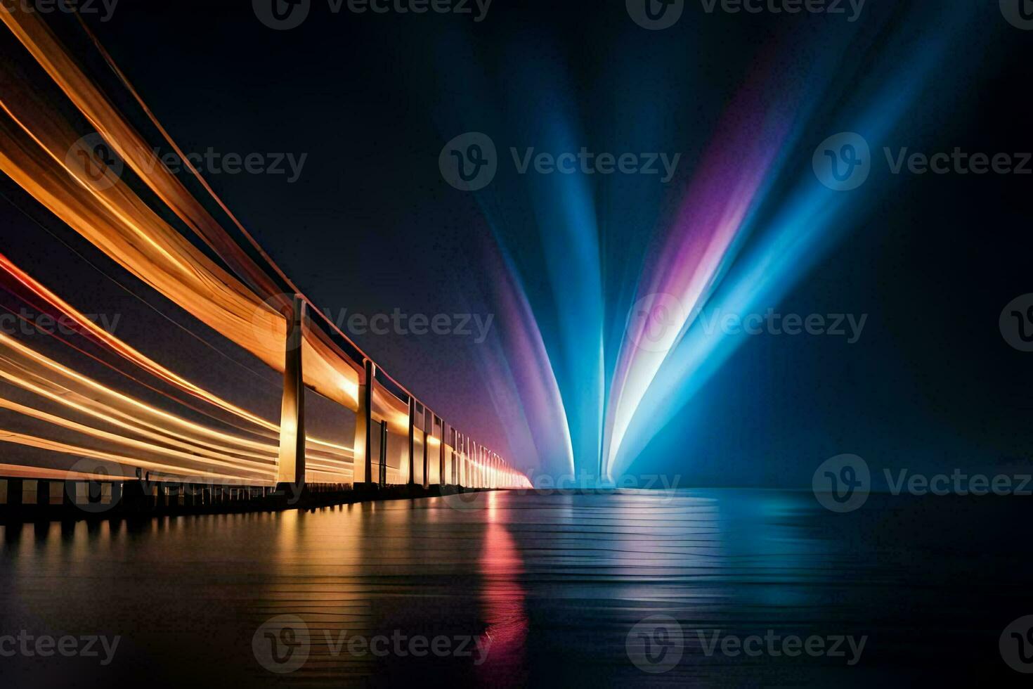 un' ponte con luci e leggero strisce. ai-generato foto