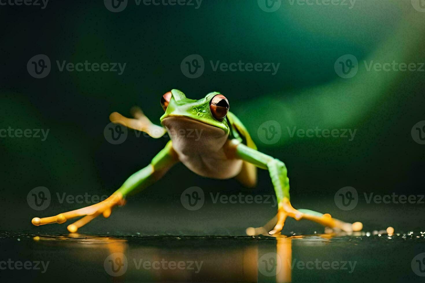 un' rana è salto su il terra. ai-generato foto