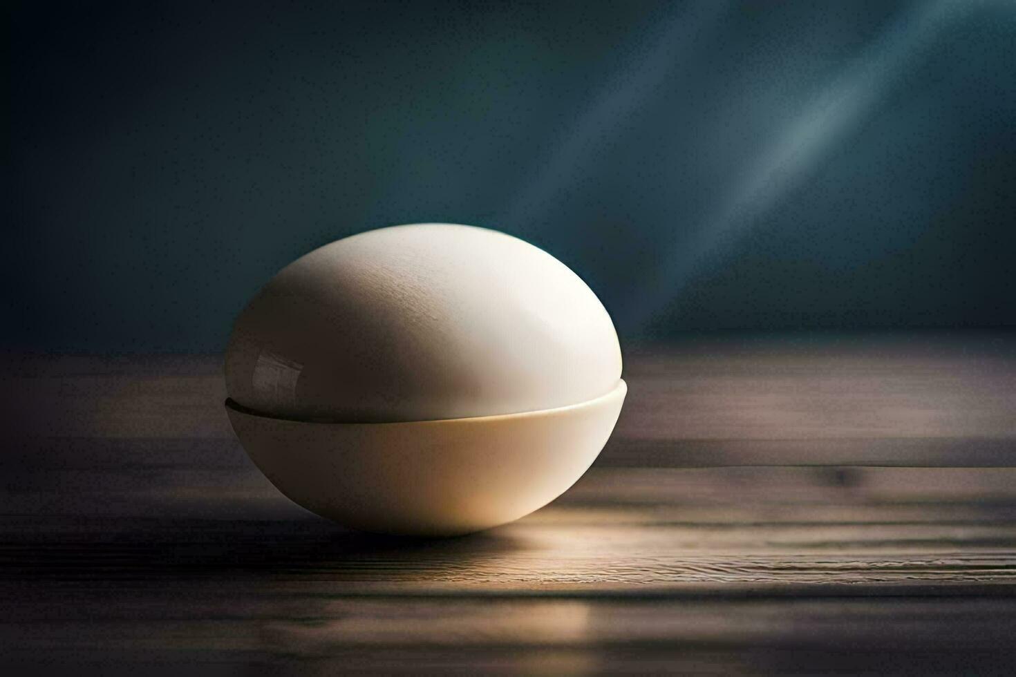un' bianca palla seduta su superiore di un' di legno tavolo. ai-generato foto