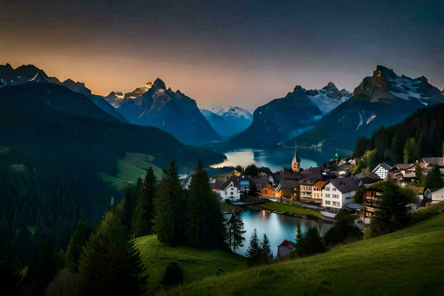 il villaggio di persona nel il Alpi. ai-generato foto