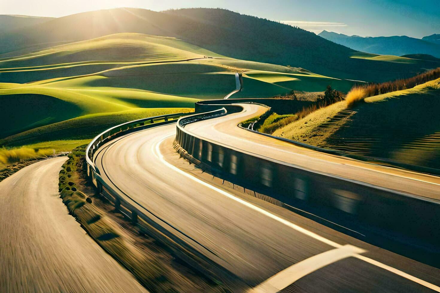 un' avvolgimento strada nel il montagne. ai-generato foto