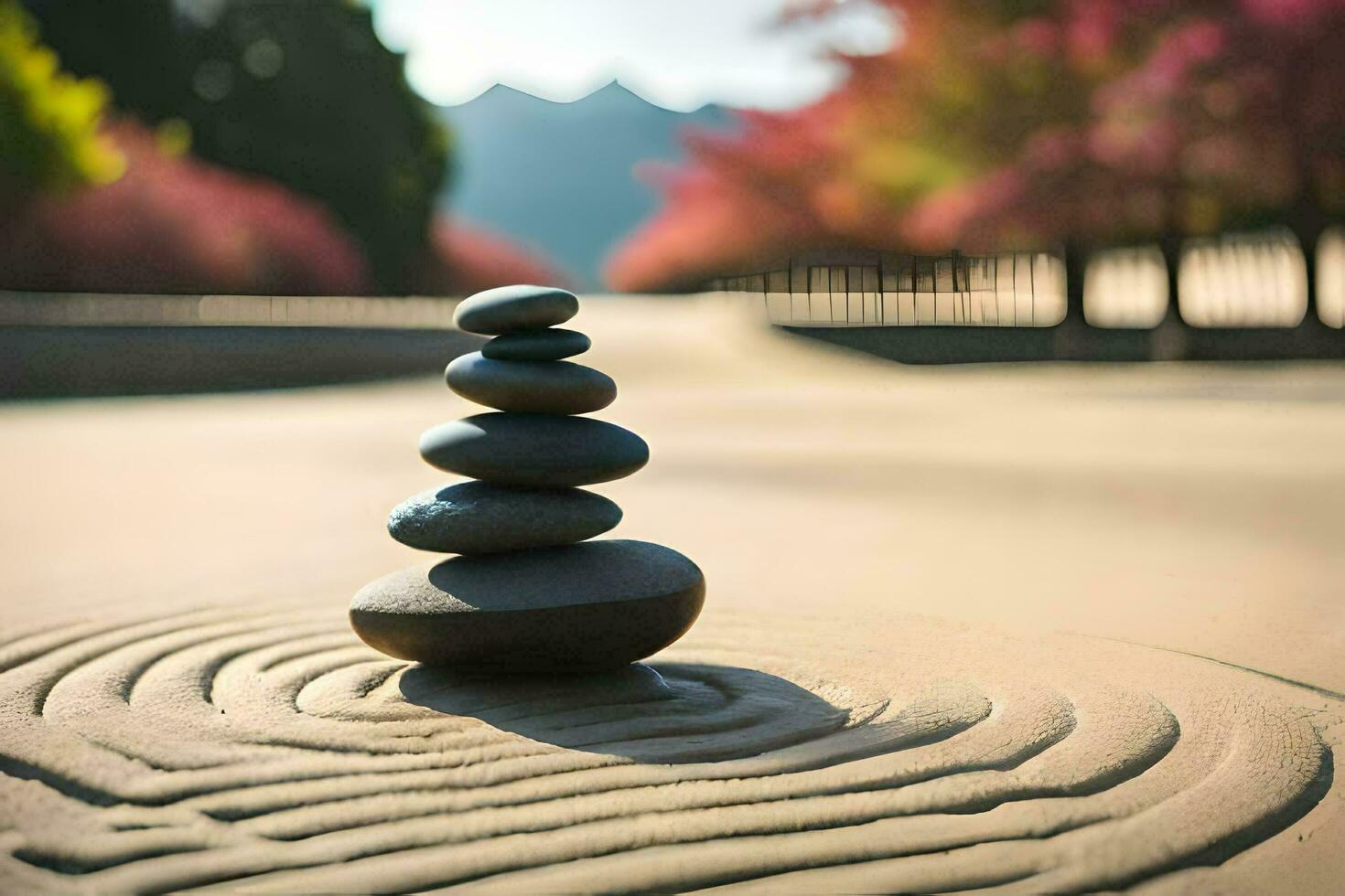 un' pila di rocce nel un' zen giardino. ai-generato foto