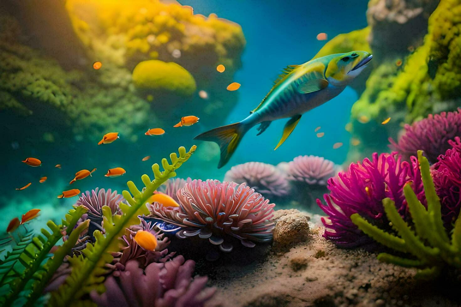 pesce nuoto nel il oceano con colorato corallo. ai-generato foto