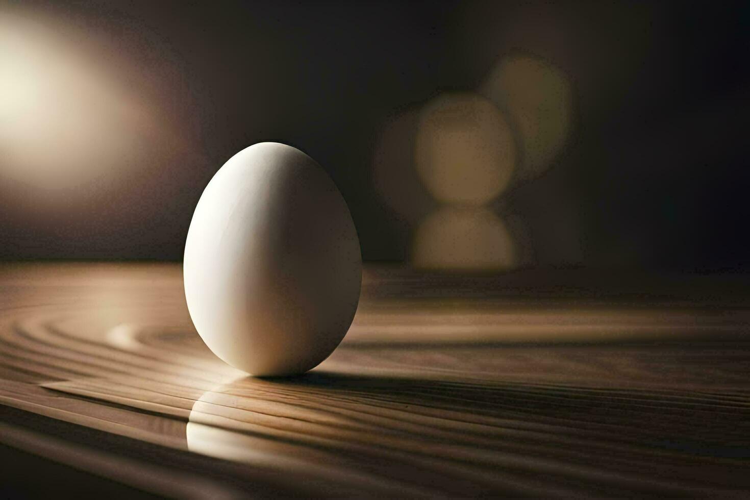 un uovo seduta su un' di legno tavolo. ai-generato foto