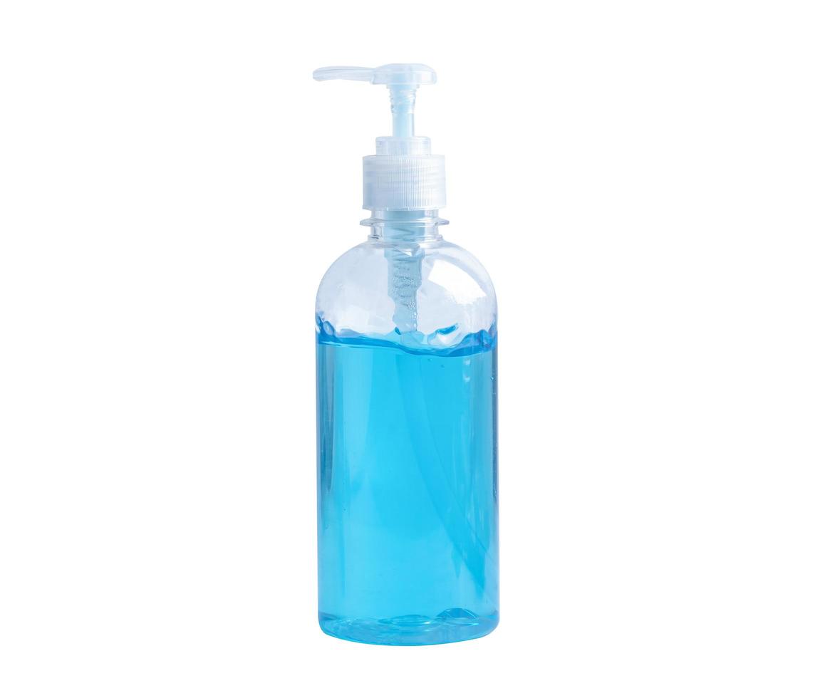flacone di gel igienizzante alcol blu per proteggere il coronavirus foto