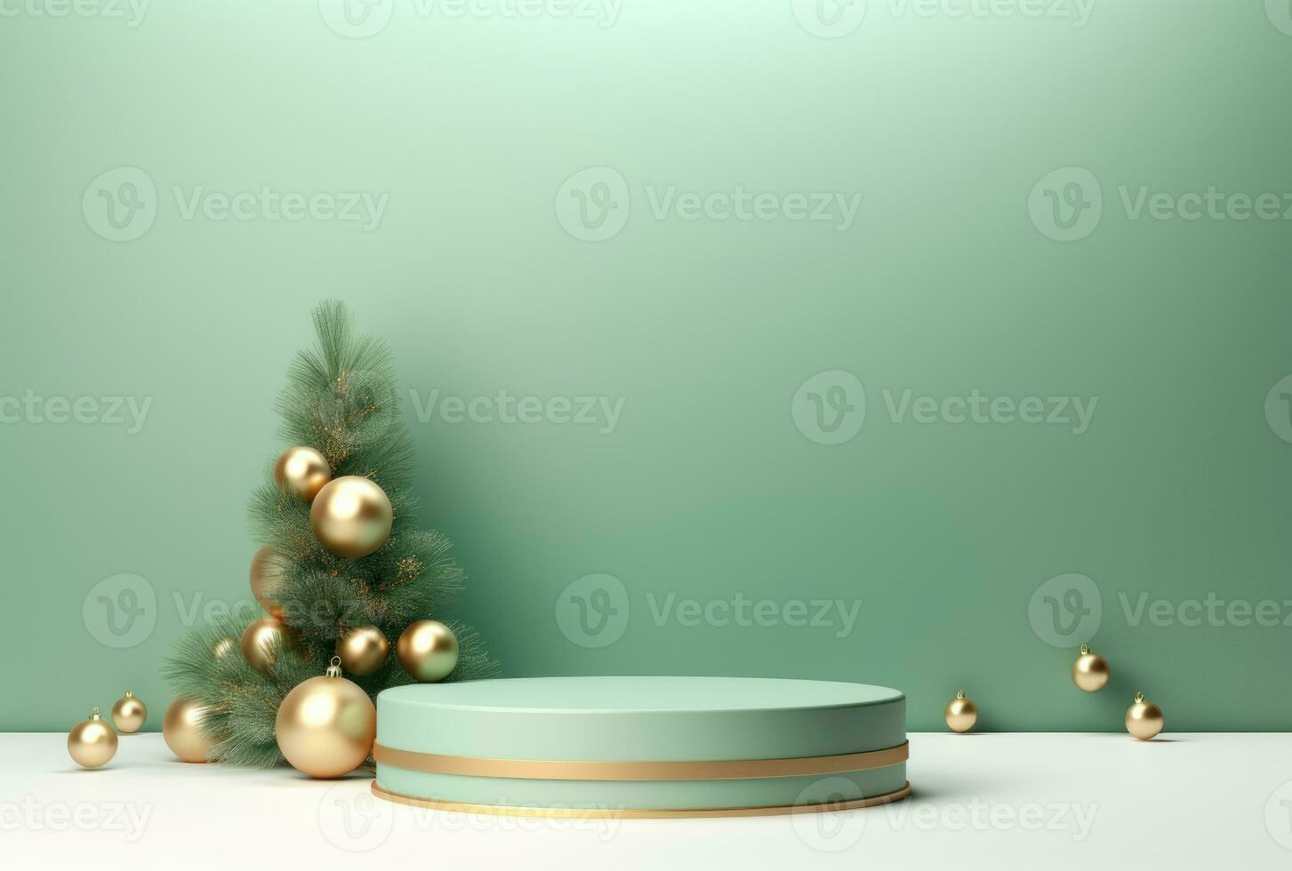 3d podio, Natale Schermo. pastello verde sfondo ai generato. foto