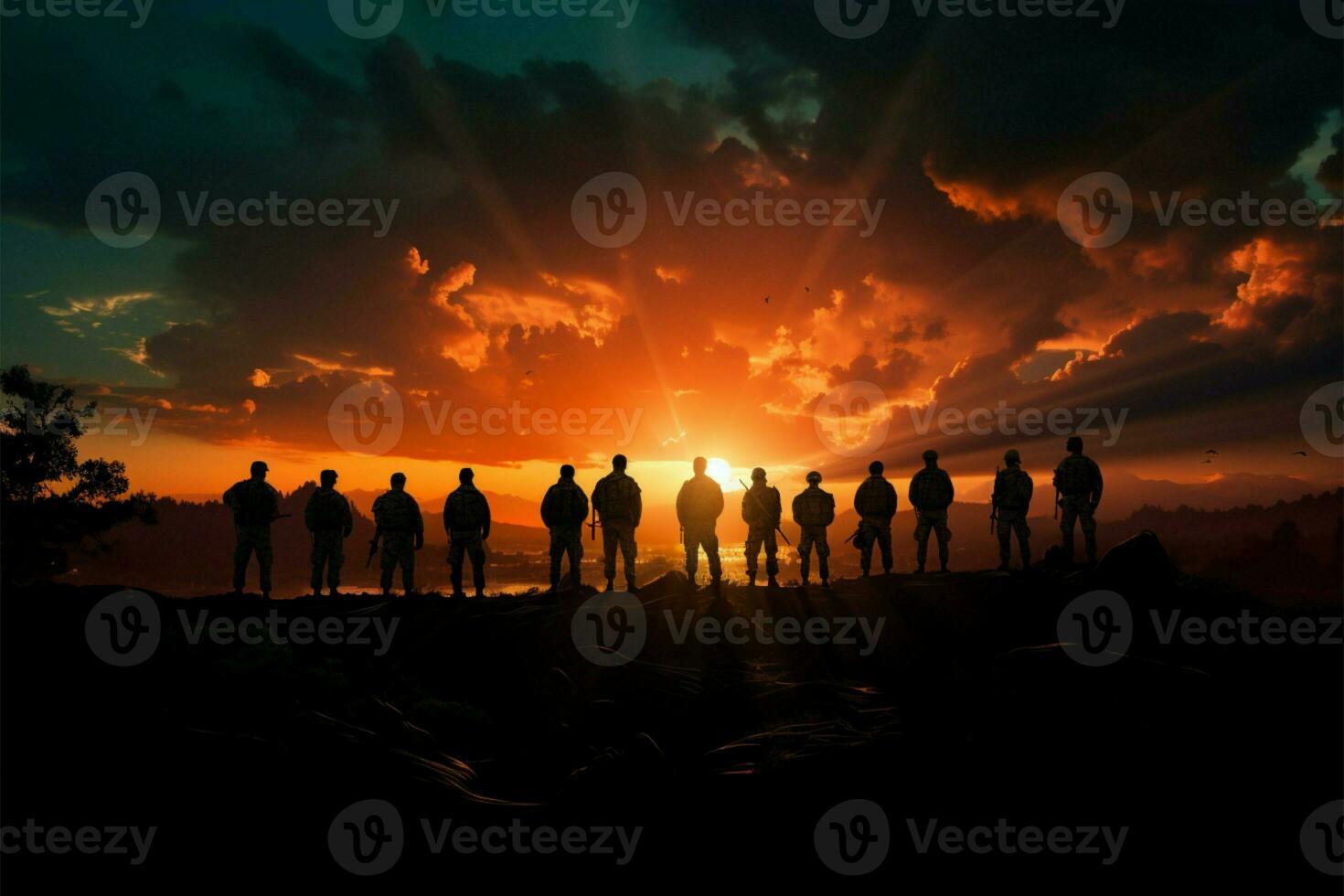 tramonto tonalità telaio coraggioso soldati sagome, un iconico omaggio ai generato foto