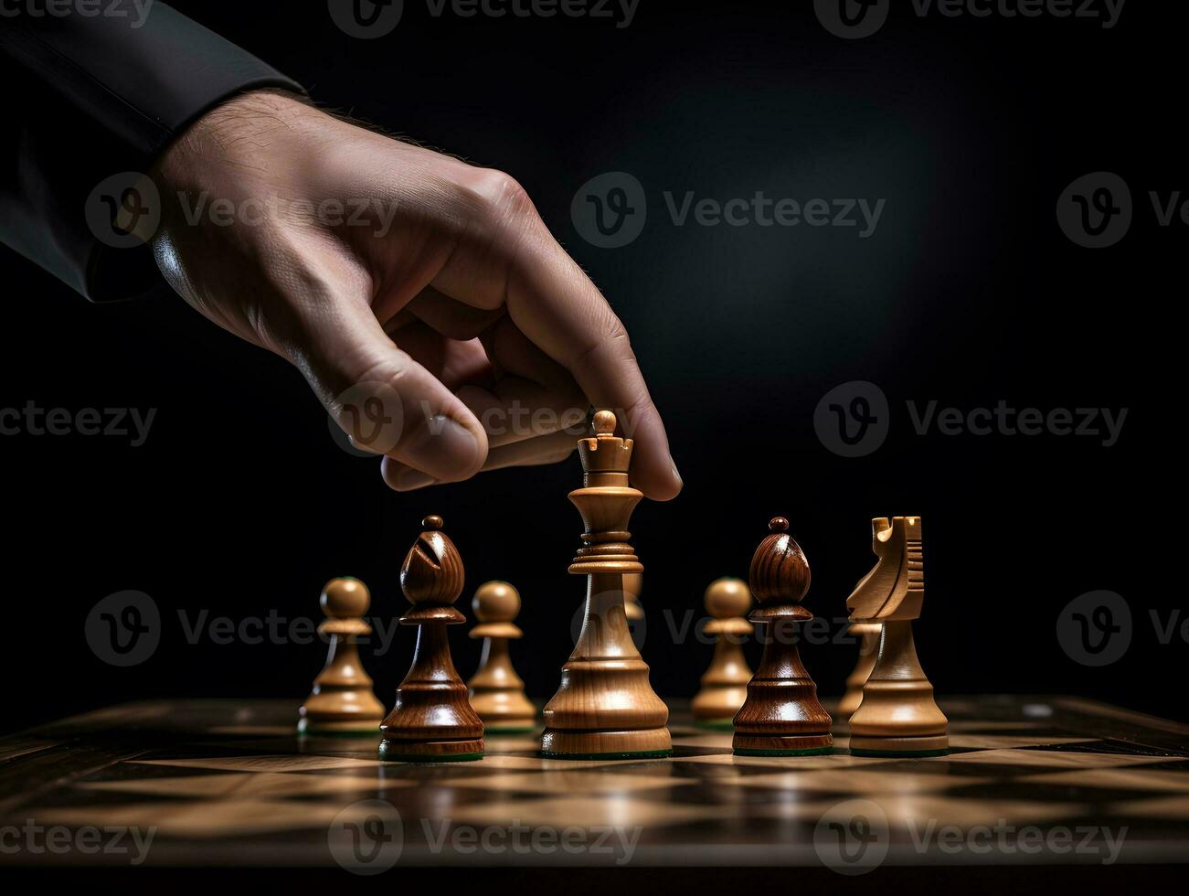 mano di un' uomo d'affari detiene un' scacchi pezzo. strategia, tattica, gioco Piano concetto. foto