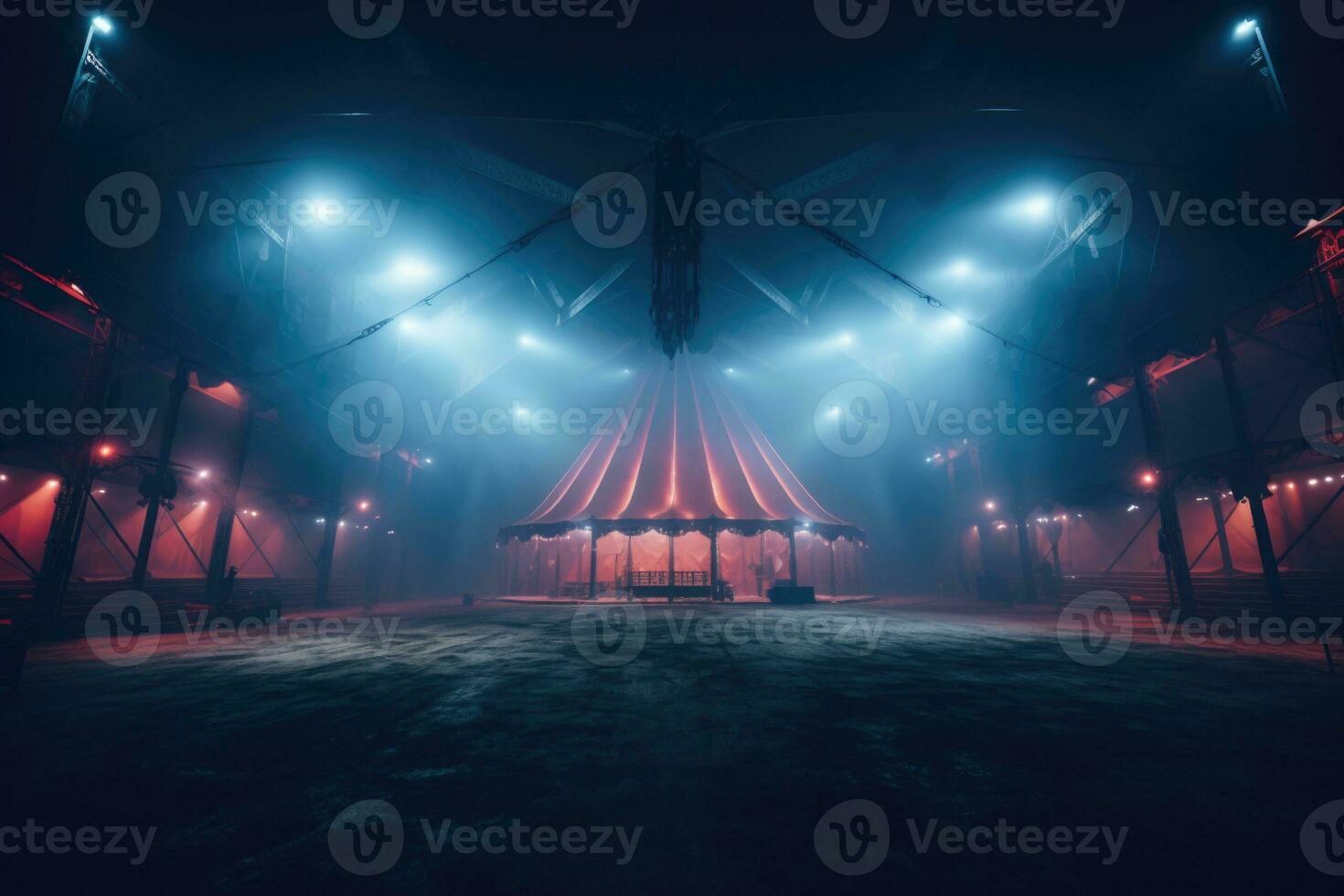 circo arena nel il leggero di faretti, palcoscenico di un' in movimento circo. turismo circo. generato di artificiale intelligenza foto