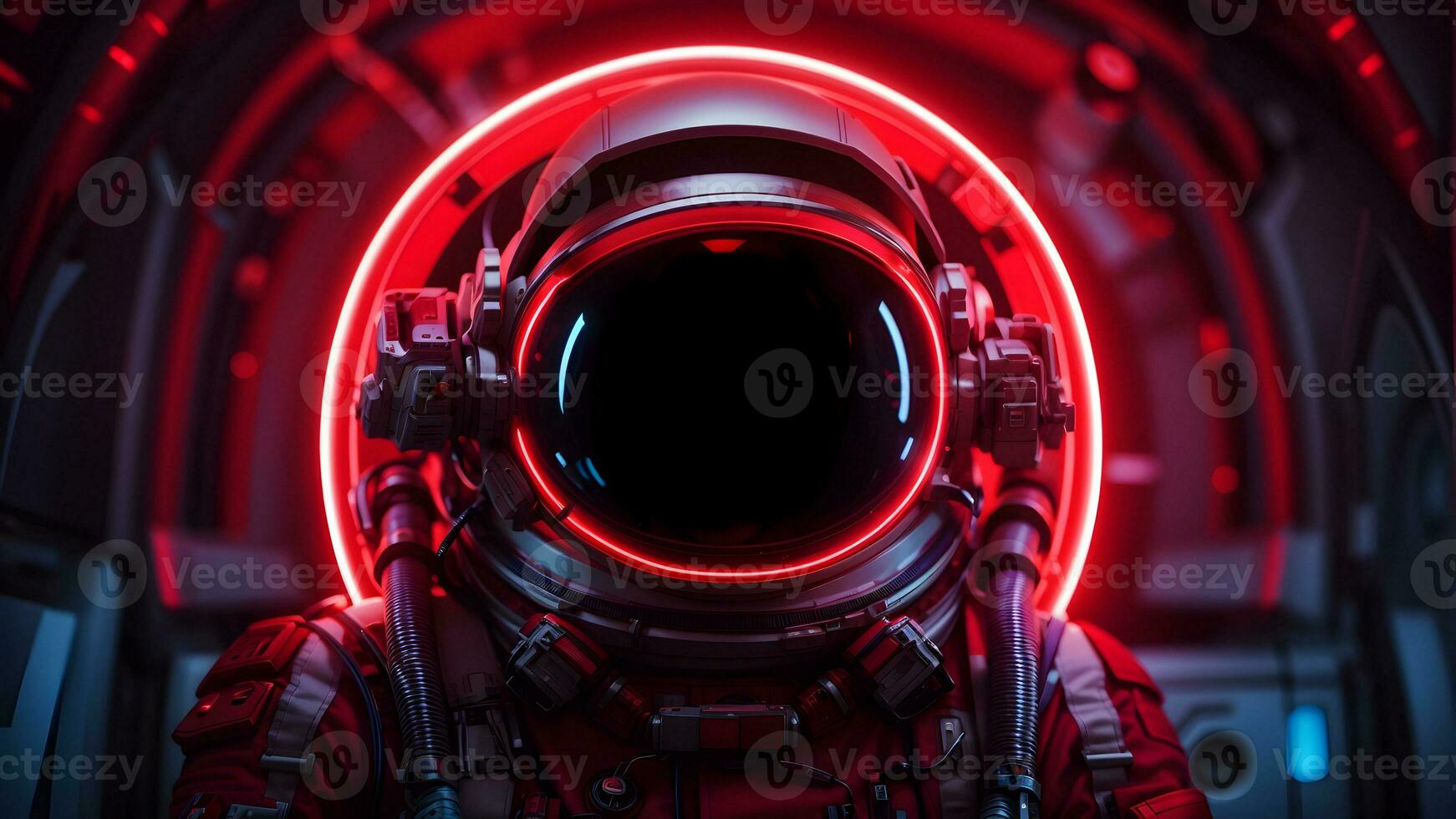 astronauta o astronauta con circolare squillare sagomato neon luce. ai generativo foto