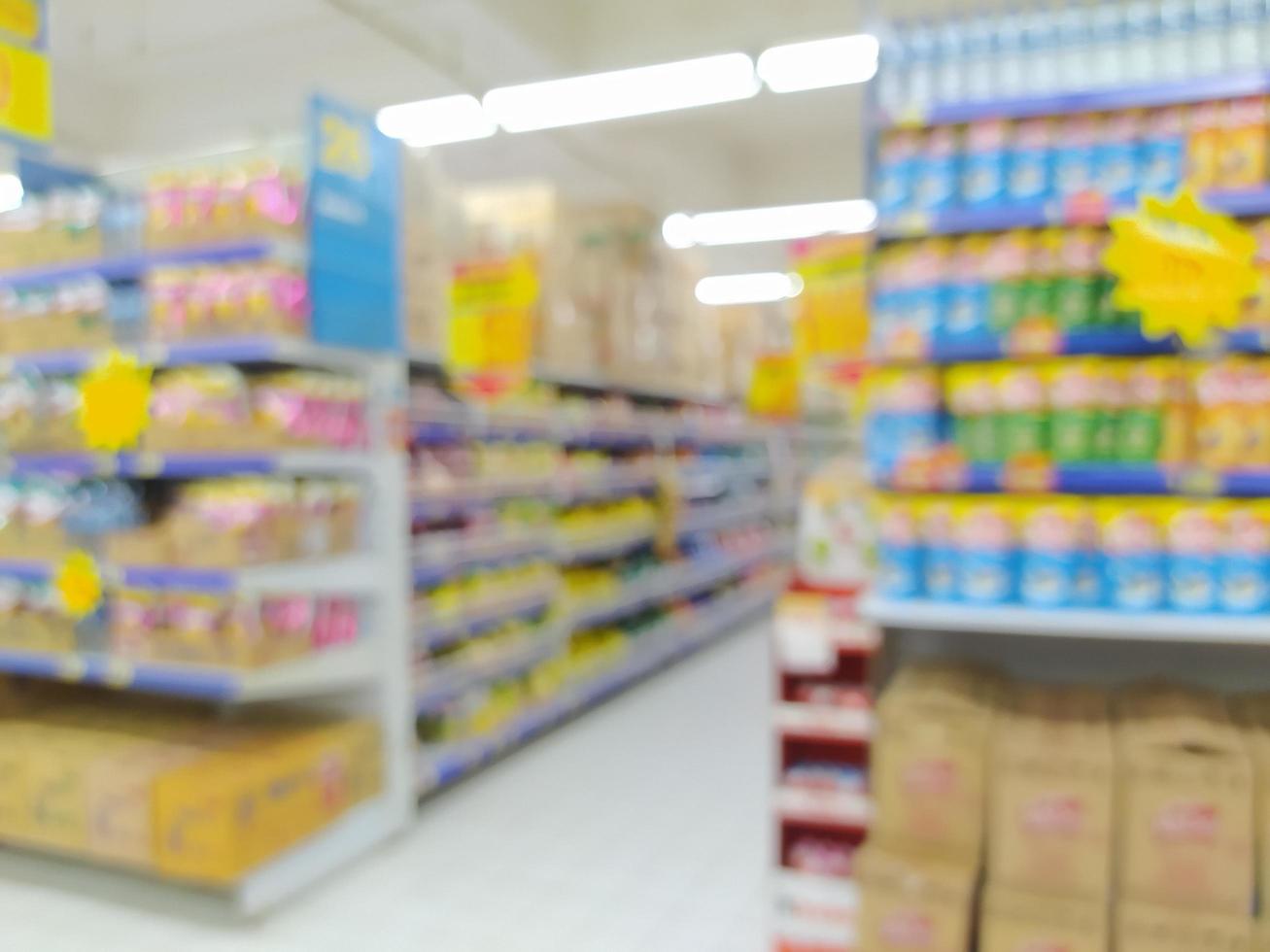 sfocatura astratta con bokeh nel centro commerciale, supermercato fuori fuoco foto