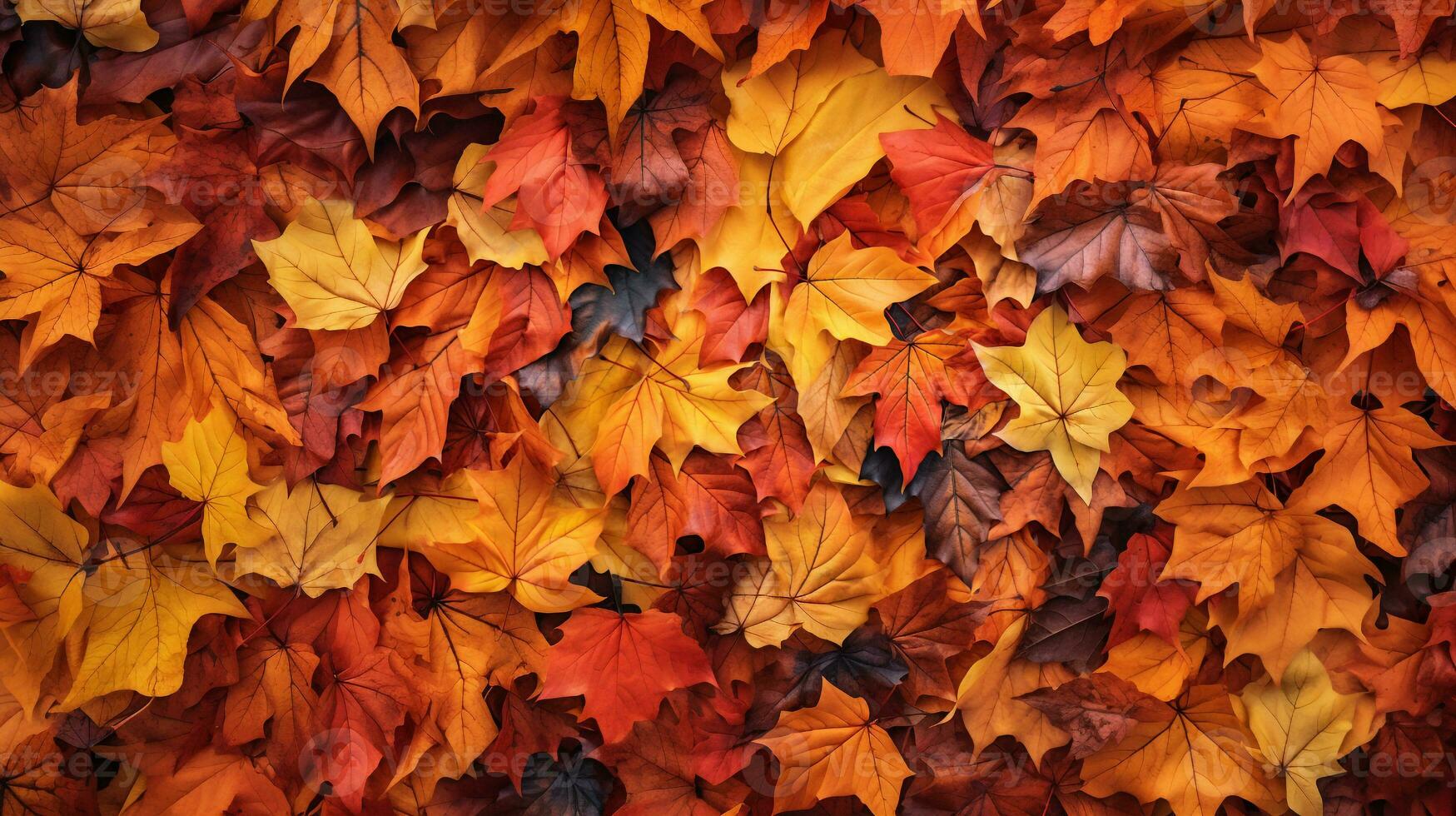 superiore Visualizza di rosso, arancia, e giallo le foglie sfondo, caduto le foglie nel autunno. ai generativo foto