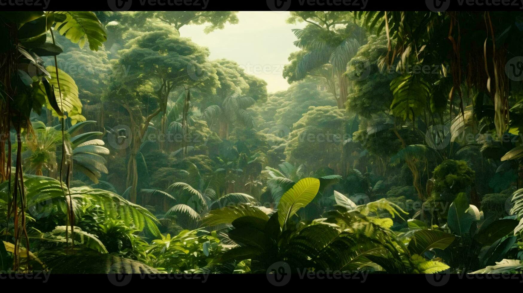 un' tropicale foresta con palma alberi ai generato foto