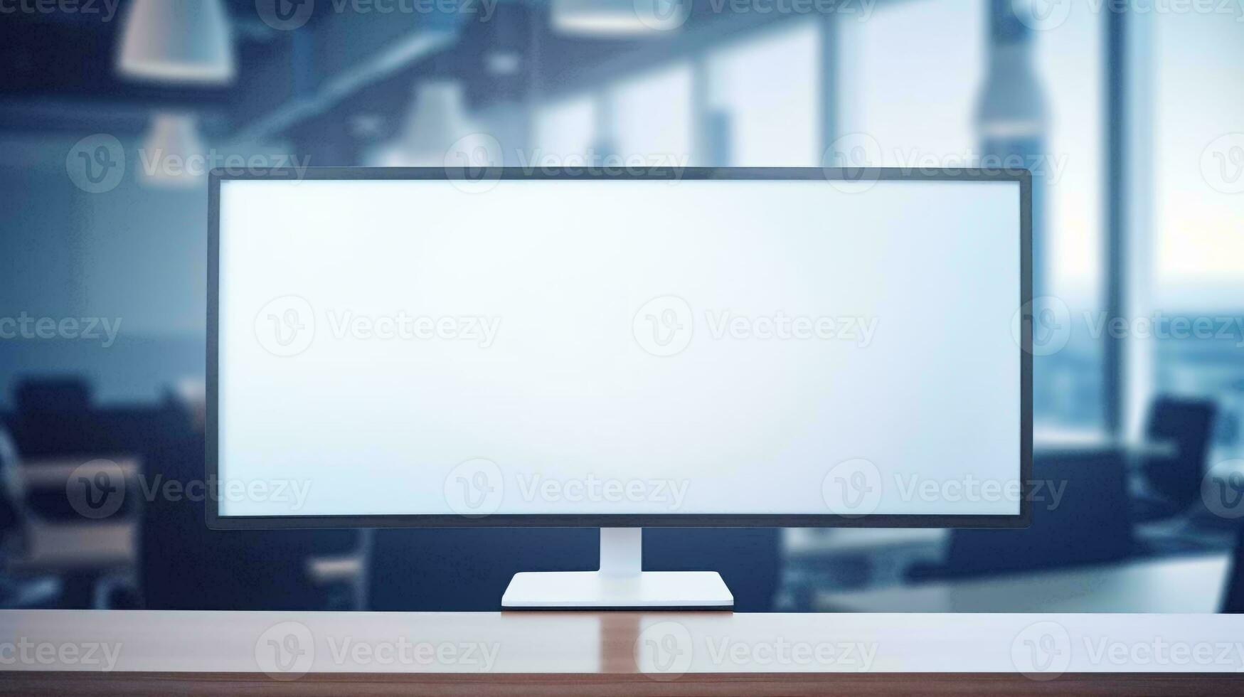 un' bianca schermo su un' scrivania ai generato foto