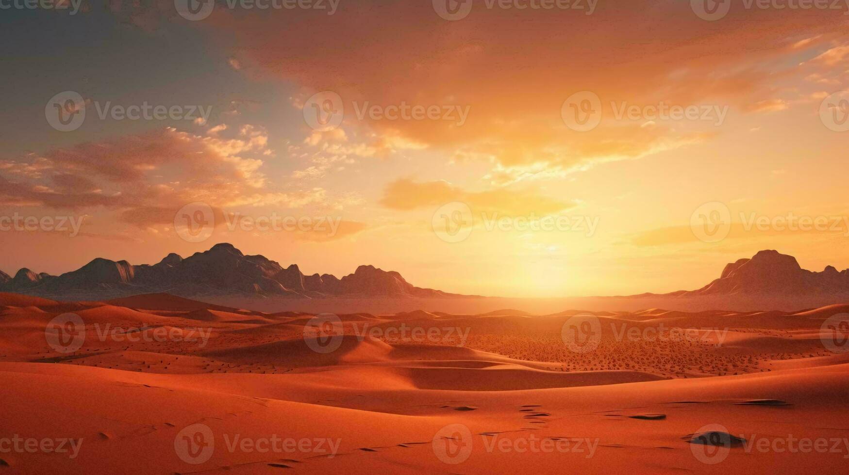 un' deserto paesaggio con montagne nel il distanza ai generato foto