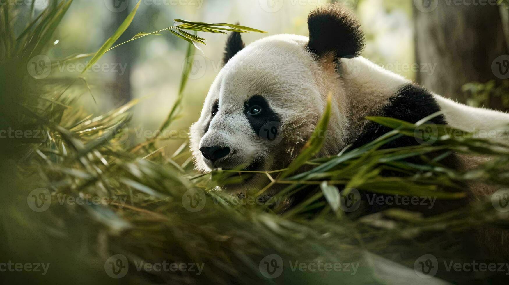 un' panda mangiare bambù ai generato foto