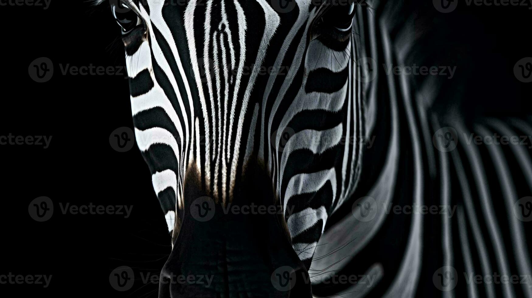 un' vicino su di un' zebra ai generato foto