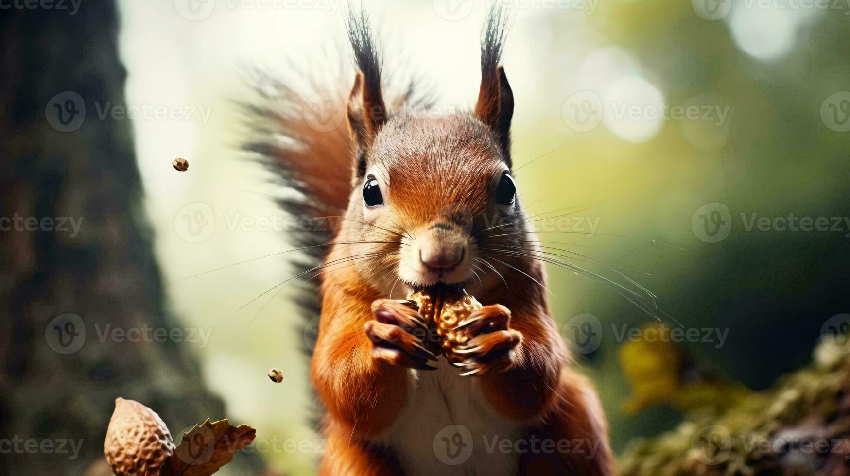 un' scoiattolo mangiare un' Noce ai generato foto