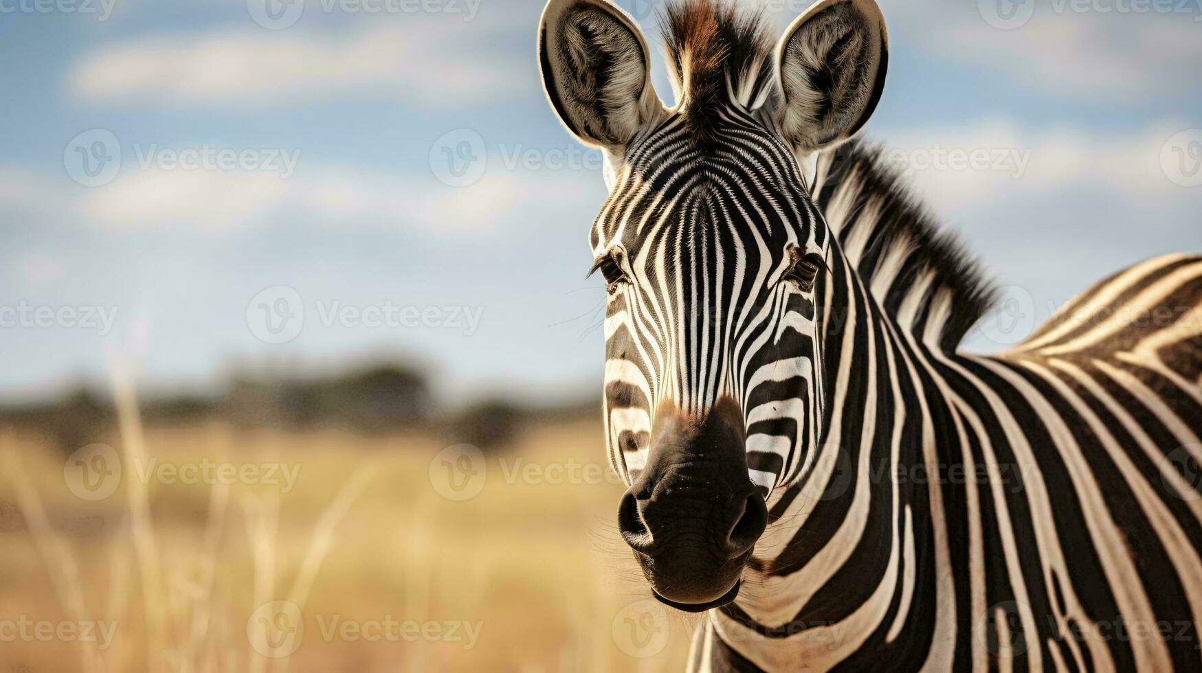 un' zebra guardare a il telecamera ai generato foto