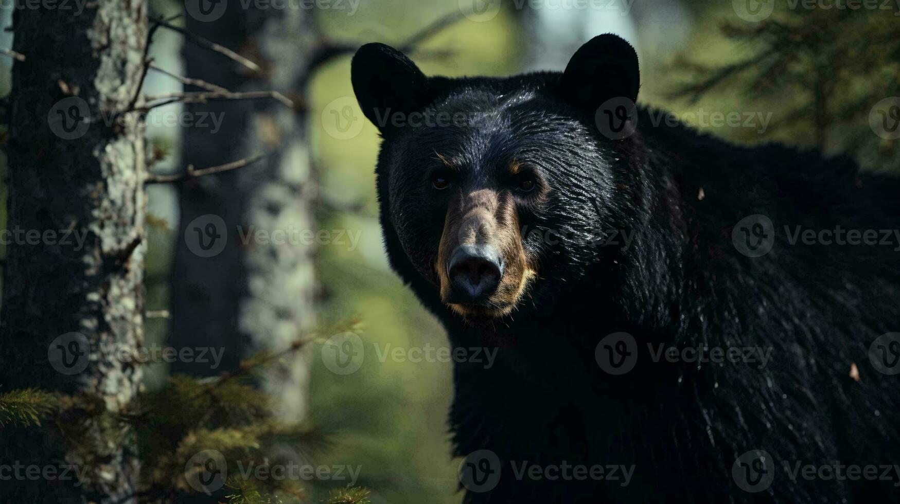 un' nero orso nel un' foresta ai generato foto