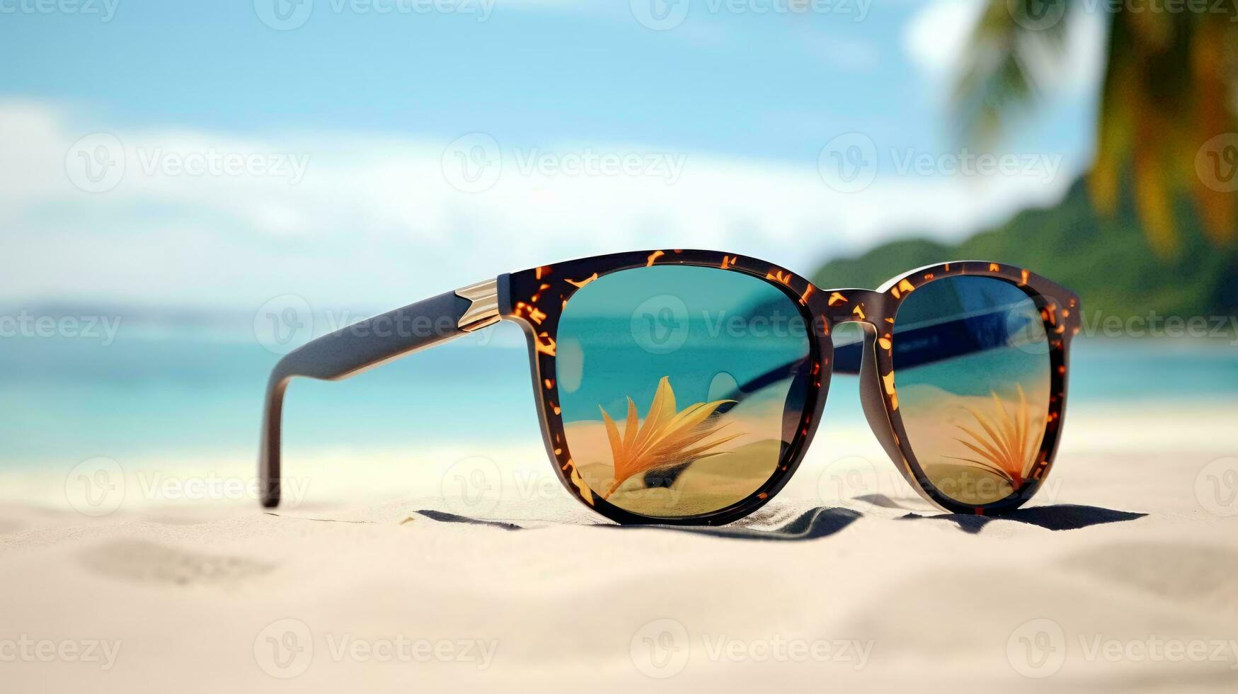 un' paio di occhiali da sole su un' spiaggia ai generato foto