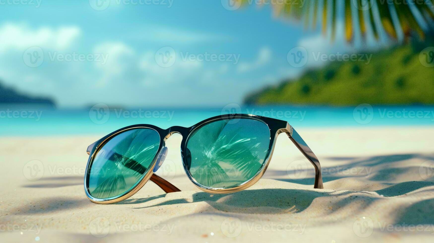 occhiali da sole su un' spiaggia ai generato foto