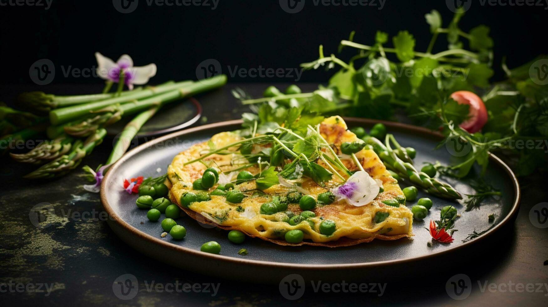 ai generativo di asparago e cece pancake con pisello insalata, un' sbalorditivo piatto per nutriente pasto foto