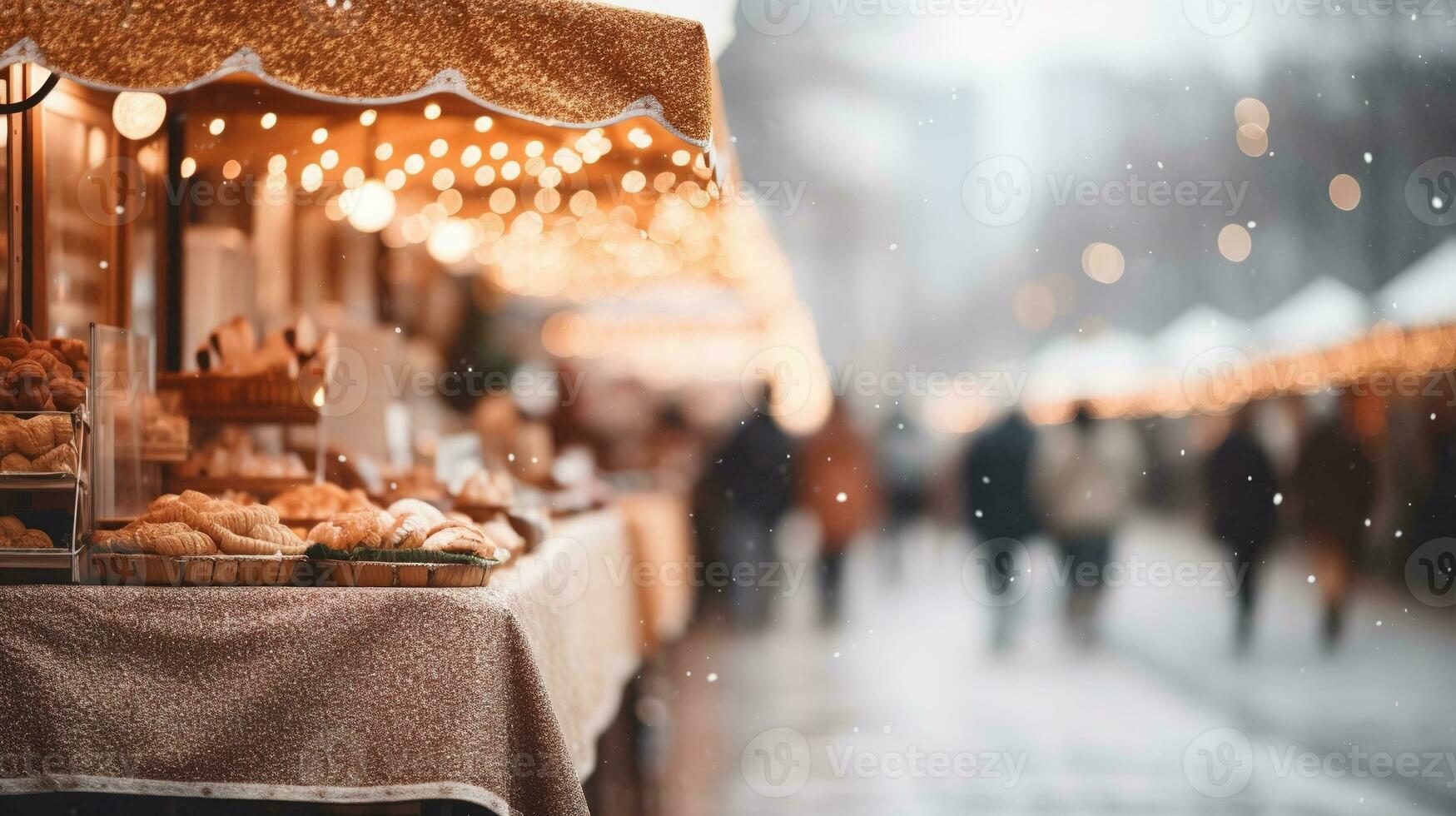 generativo ai, Natale giusto sfocato sfondo, inverno strada mercato nel Europa foto