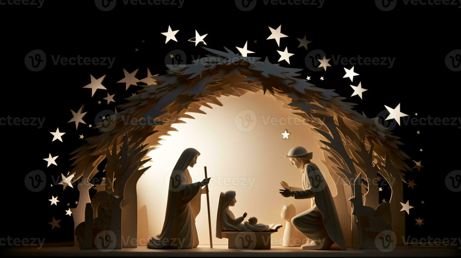 ai generativo Natale stellato Natività scena diorama raffigurante il storia di Gesù' nascita foto