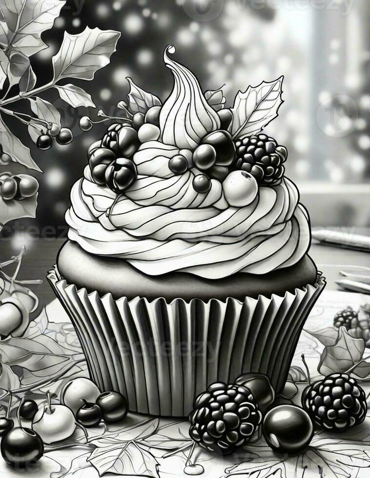 grafica colorazione libro per Natale dolce Cupcake foto