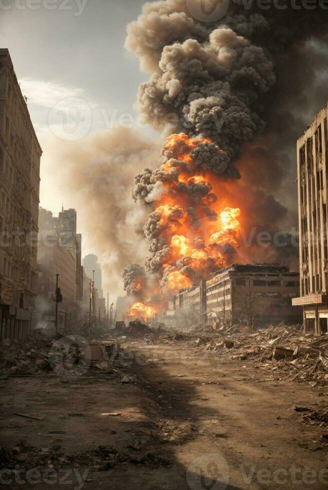 ardente edificio nel il città. il concetto di disastri e naturale disastri. ai generativo foto