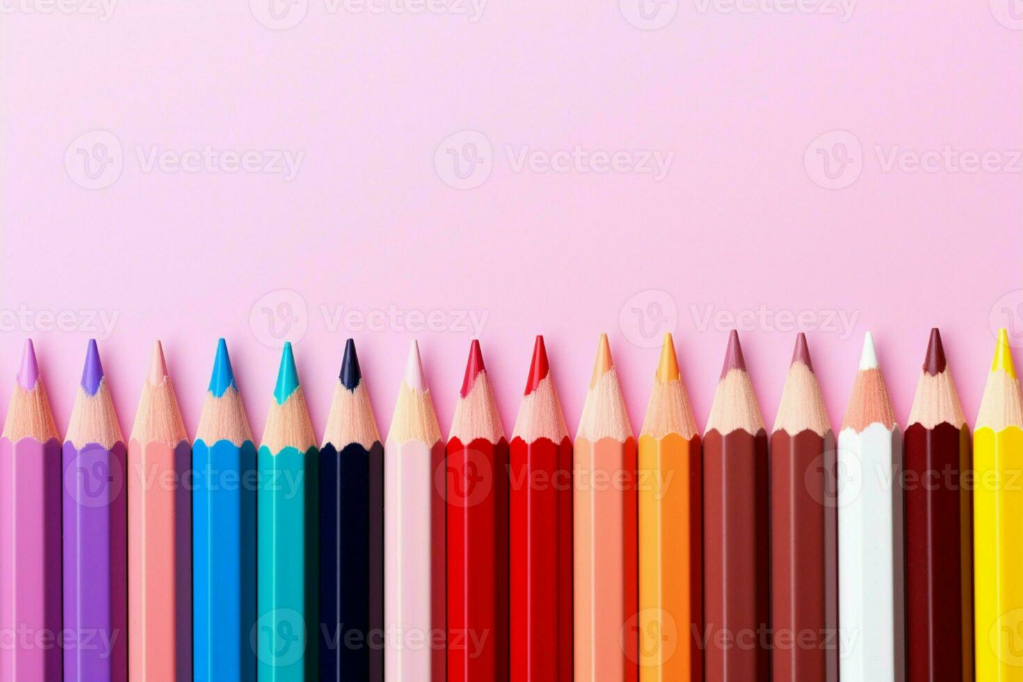 vivace colorato matite su rosa sfondo, fornire ampio spazio per testo ai generato foto