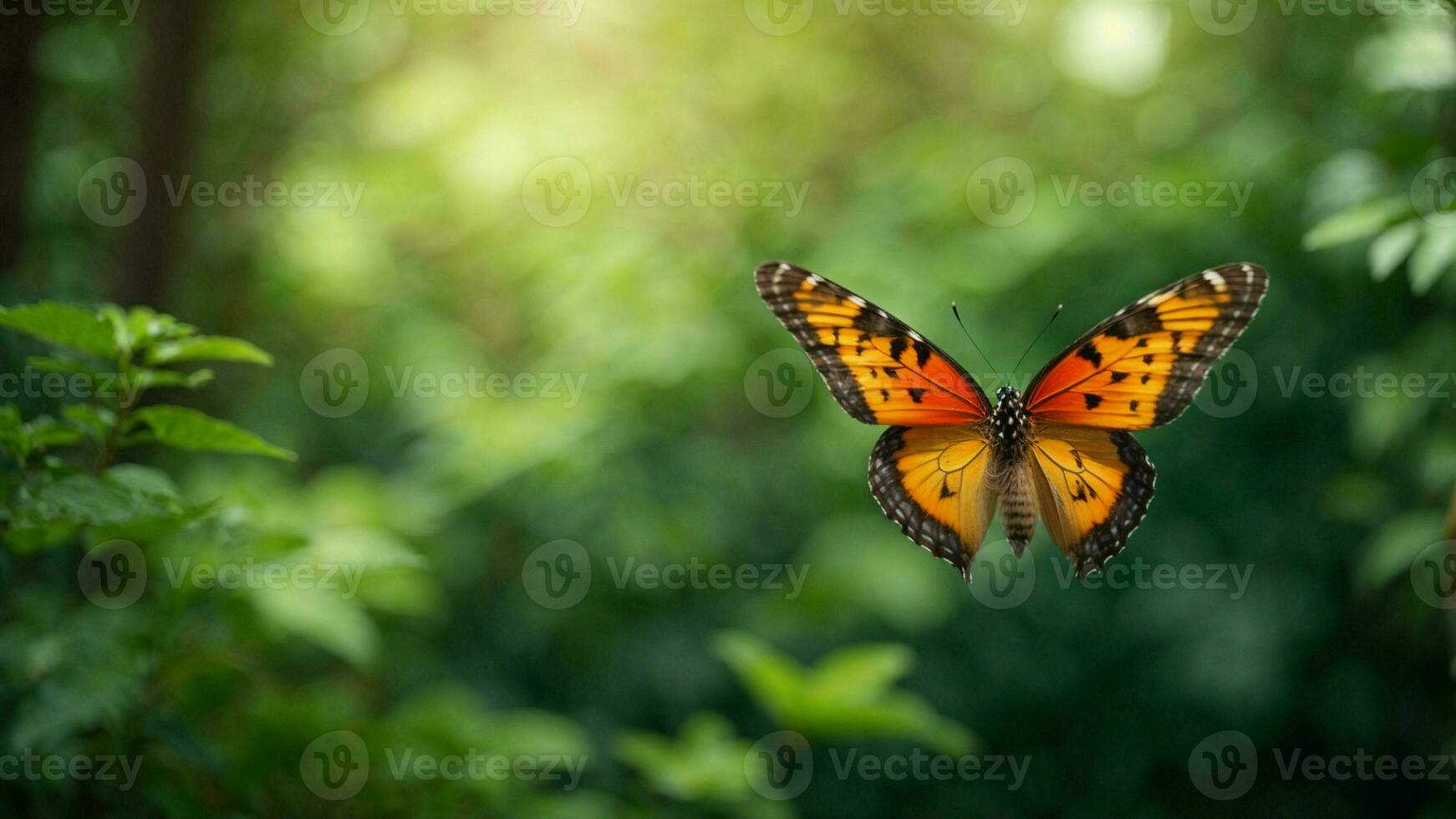 natura sfondo con un' bellissimo volante farfalla con verde foresta ai generativo foto