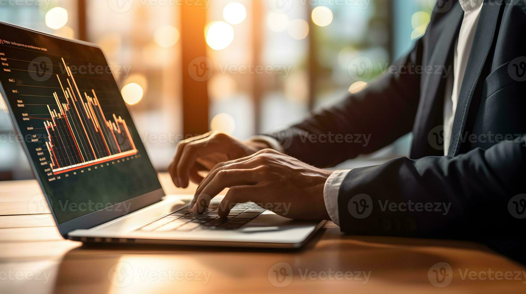 ai generato. uomo d'affari Lavorando su il computer portatile per raggiungere azienda attività commerciale bersaglio foto