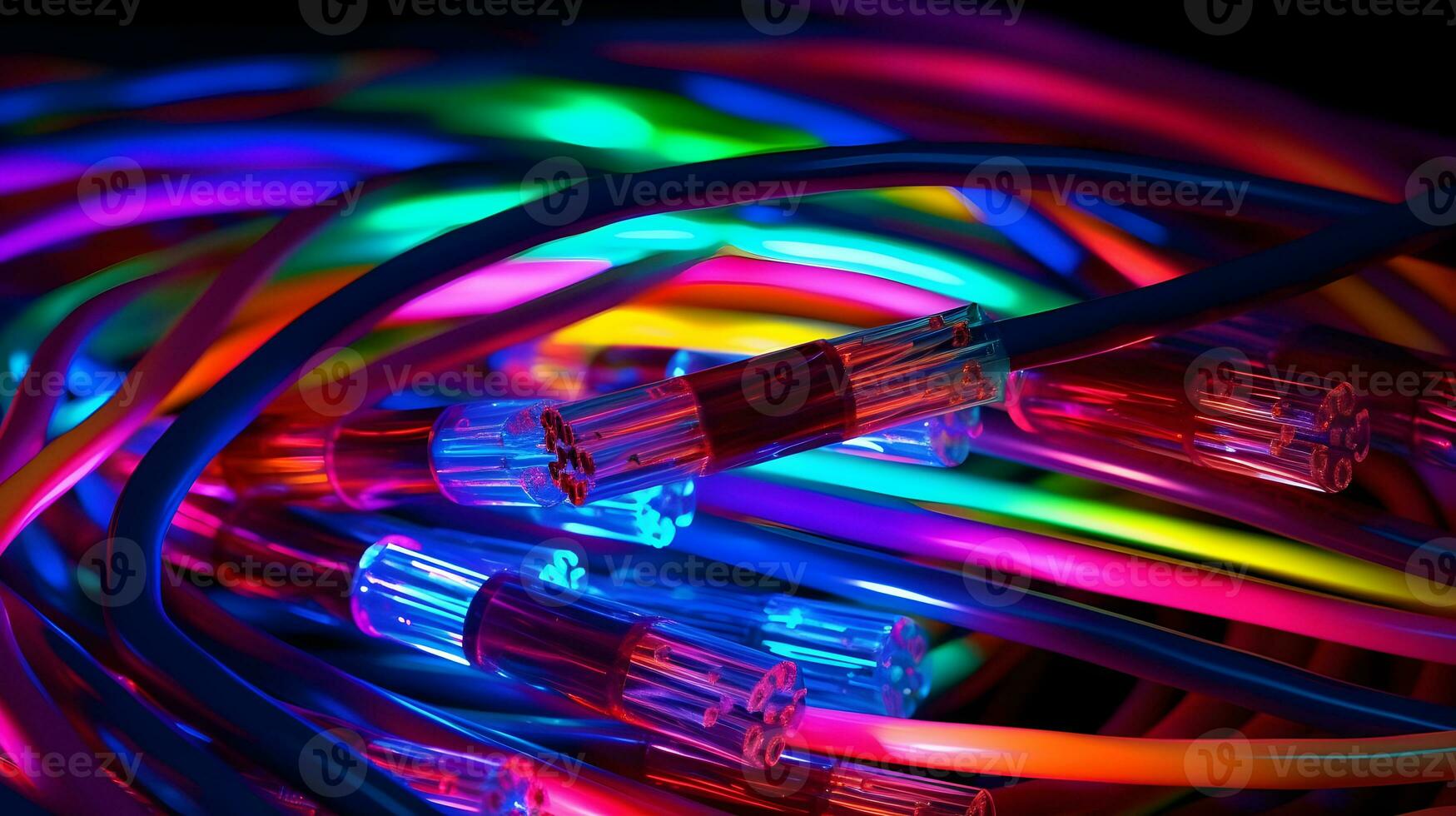 ai generato.colorato fibra ottico cavi. futuristico neon luce. foto