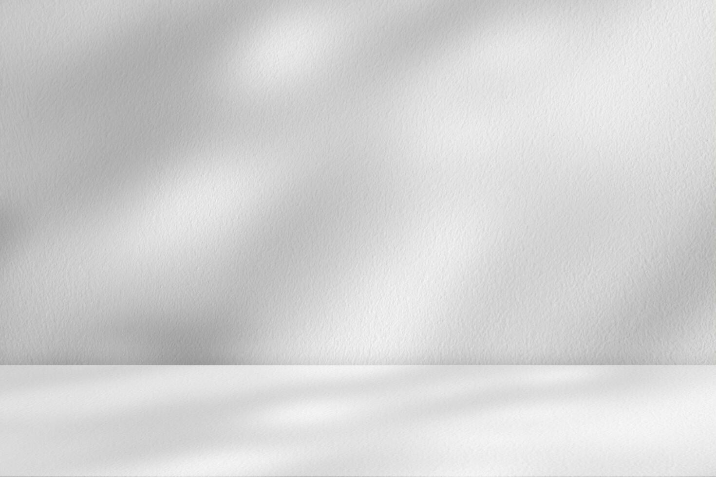 studio sfondo, foglie ombra con raggio di sole riflessione su grigio calcestruzzo parete sfondo, vuoto bianca studio camera con astratto leggero su cemento pavimento, fondale Schermo per Prodotto presentazione foto